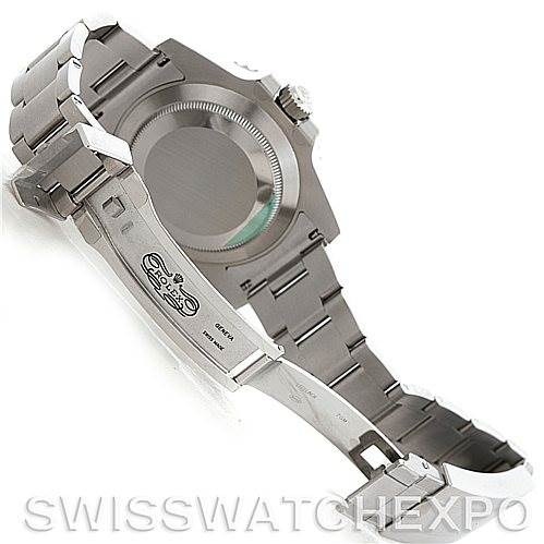 This image shows the back case and open clasp of a Rolex Submariner 116610 Men's Stainless Steel Green Dial 116610 Men's Stainless Steel Green Dial watch.