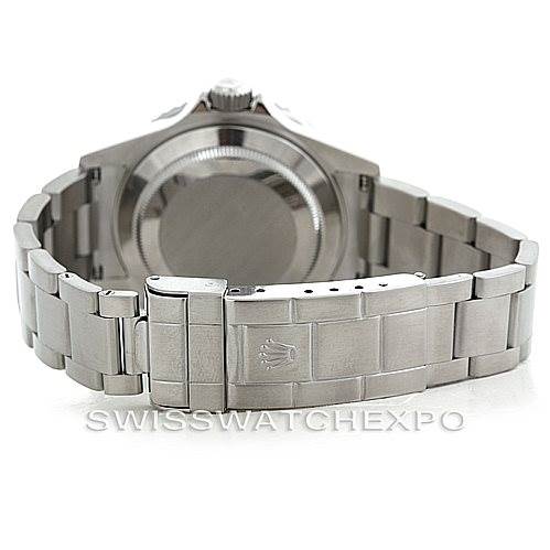 This image shows the stainless steel bracelet and case back of a Rolex Submariner 16610LV Men
s Stainless Steel Black Dial 16610LV Men
s Stainless Steel Black Dial watch, viewed from behind.