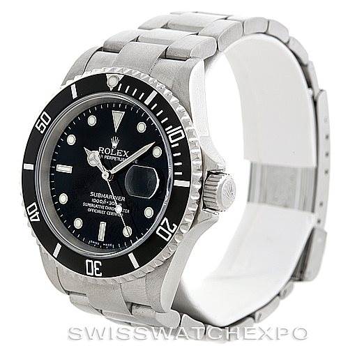 The image displays a Rolex Submariner 16610 Men
s Stainless Steel Black Dial 16610 Men
s Stainless Steel Black Dial watch at a slight angle, showing the face, bezel, and part of the bracelet.