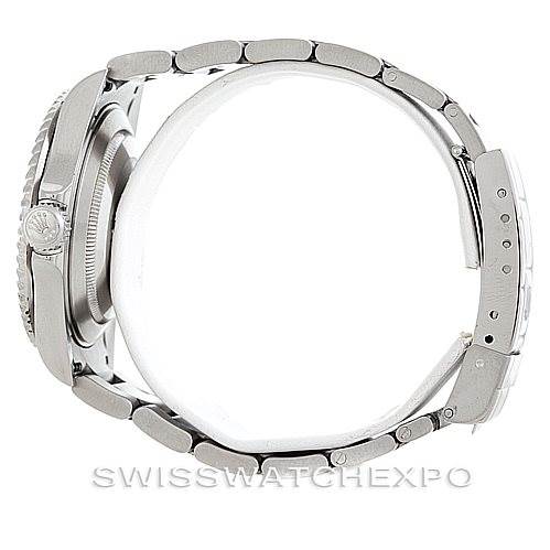 This image shows a Rolex Submariner 16610 Men
s Stainless Steel Black Dial 16610 Men
s Stainless Steel Black Dial watch from a side angle, highlighting the bezel, crown, case, and bracelet.