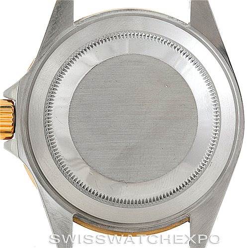 This image shows the back casing of a Rolex Submariner 16613 Men's Steel and Gold (two tone) Black Dial 16613 Men's Steel and Gold (two tone) Black Dial watch, viewed from the rear.