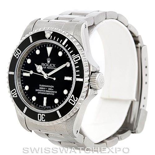 The image shows a Rolex Submariner 14060 Men
s Stainless Steel Black Dial 14060 Men
s Stainless Steel Black Dial watch at a front angle, highlighting its dial, bezel, crown, and bracelet.