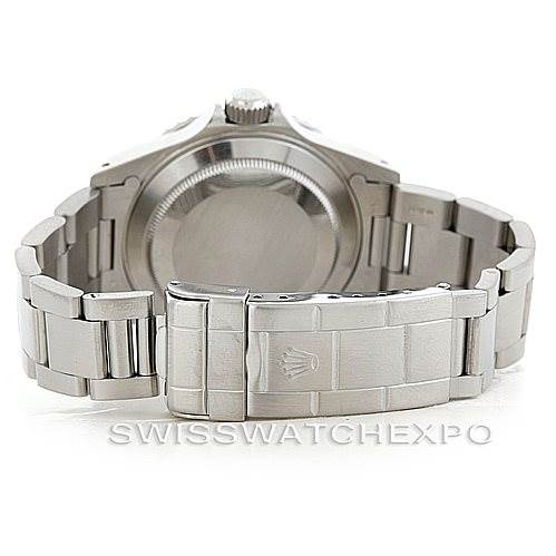 The image shows the back view of a Rolex Submariner 14060 Men
s Stainless Steel Black Dial 14060 Men
s Stainless Steel Black Dial watch, focusing on the case back, bracelet, and clasp.