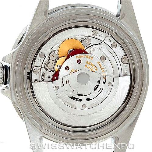 This image shows the back view of a Rolex Submariner 16610 Men
s Stainless Steel Black Dial 16610 Men
s Stainless Steel Black Dial watch, revealing its internal mechanical components.