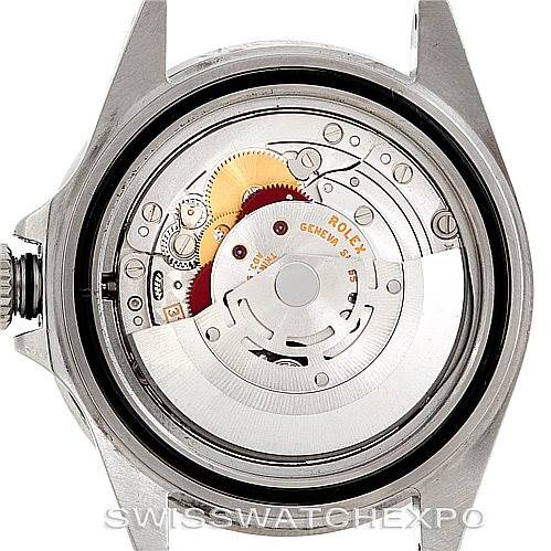 This image shows the inner mechanics of the Rolex Submariner 16610 Men
s Stainless Steel Black Dial 16610 Men
s Stainless Steel Black Dial watch from a rear view with the case back removed.