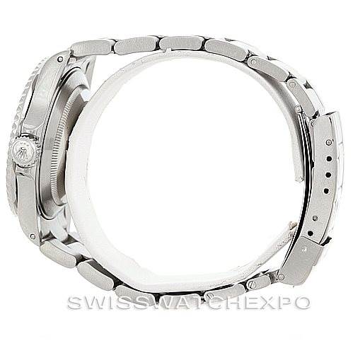 The image shows a side view of a Rolex Submariner 16610 Men
s Stainless Steel Black Dial 16610 Men
s Stainless Steel Black Dial watch, focusing on the watchband and clasp.