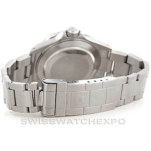 The image shows the back view of a Rolex Submariner 16610 Men
s Stainless Steel Black Dial 16610 Men
s Stainless Steel Black Dial watch, highlighting its case back, bracelet, and clasp.