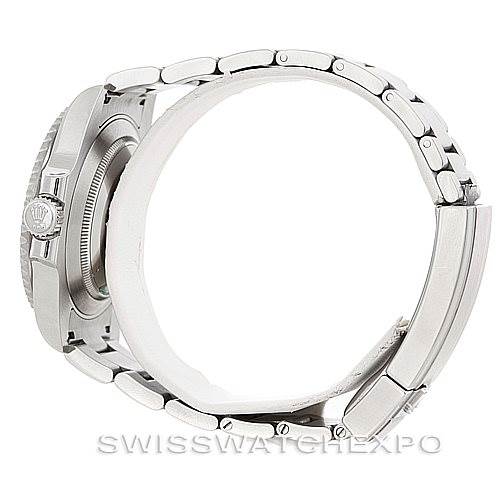 The image shows a side view of a Rolex Submariner 116610LV Men's Stainless Steel Green Dial 116610LV Men's Stainless Steel Green Dial watch, highlighting its bracelet and case.