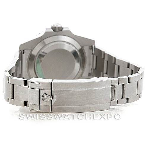 The image shows the back and clasp of the Rolex Submariner 116610LV Men's Stainless Steel Green Dial 116610LV Men's Stainless Steel Green Dial watch, focusing on the bracelet and case back.