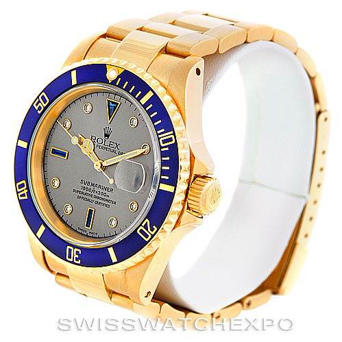 Rolex Submariner 18k Yellow Gold Serti Dial Watch 16618 SwissWatchExpo
