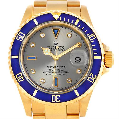 Photo of Rolex Submariner 18k Yellow Gold Serti Dial Watch 16618
