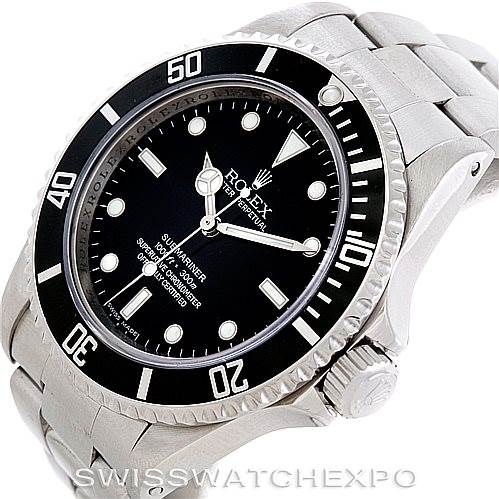 This image shows a Rolex Submariner 14060 Men's Stainless Steel Black Dial 14060 Men's Stainless Steel Black Dial watch at an angled view, highlighting the face, bezel, crown, and bracelet.