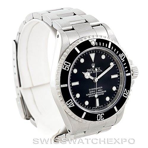 The image shows a Rolex Submariner 14060 Men's Stainless Steel Black Dial 14060 Men's Stainless Steel Black Dial watch at a front-side angle, highlighting the bezel, dial, bracelet, and crown.