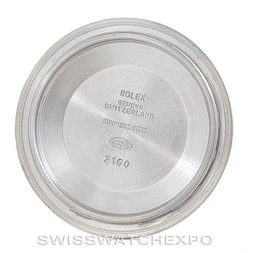 The image shows the inside case back of a Rolex Submariner 16610 Men's Stainless Steel Black Dial 16610 Men's Stainless Steel Black Dial, displaying inscriptions and a brushed stainless steel finish.