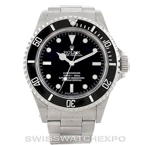 The image shows a front-facing view of a Rolex Submariner 14060 Men's Stainless Steel Black Dial 14060 Men's Stainless Steel Black Dial watch, displaying the dial, bezel, crown, and bracelet.
