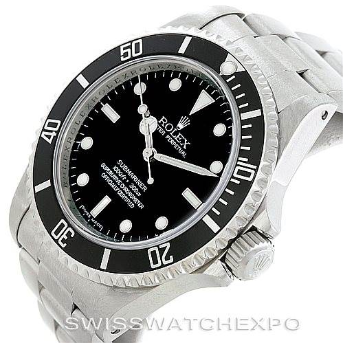 The image displays a Rolex Submariner 14060 Men's Stainless Steel Black Dial 14060 Men's Stainless Steel Black Dial watch angled from the front-left, showing the bezel, dial, and part of the bracelet and crown.