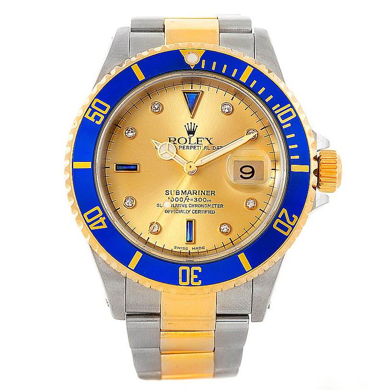 Rolex Submariner Steel Yellow Gold Serti Dial Watch 16613 SwissWatchExpo