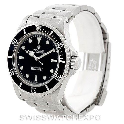 The image shows a frontal angle of the Rolex Submariner 14060 Men
s Stainless Steel Black Dial 14060 Men
s Stainless Steel Black Dial watch, highlighting the watch face, bezel, and part of the bracelet.