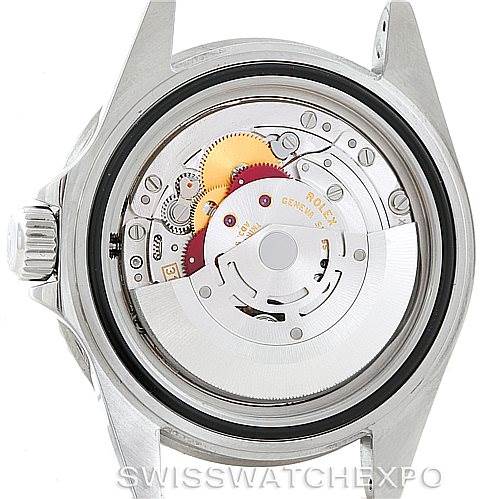 This is the back view of a Rolex Submariner 16610 Men
s Stainless Steel Black Dial 16610 Men
s Stainless Steel Black Dial watch, showing its internal mechanical movement.