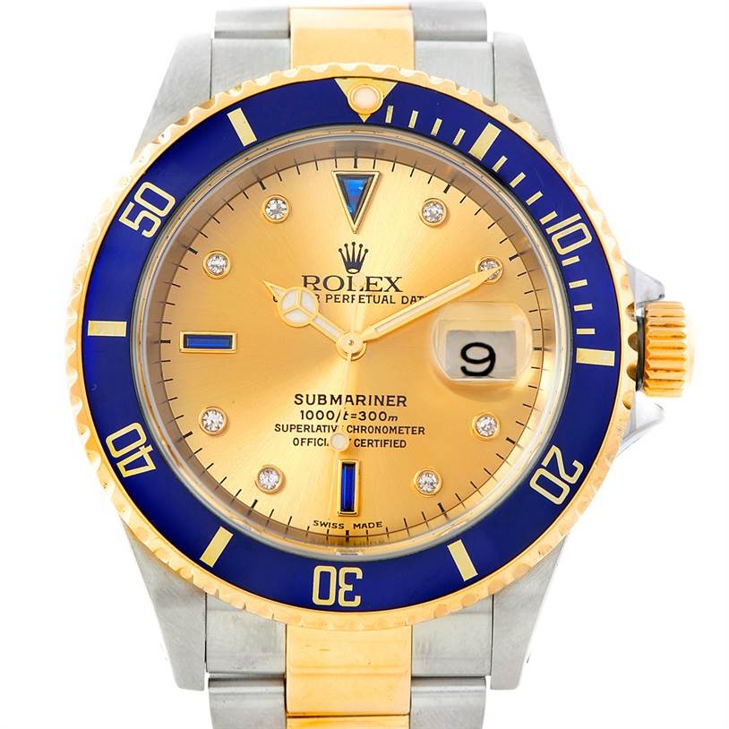 Rolex Submariner Steel Yellow Gold Serti Dial Watch 16613 