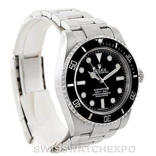 The image shows a side view of a Rolex Submariner 114060 Men
s Stainless Steel Black Dial 114060 Men
s Stainless Steel Black Dial watch, highlighting the bezel, dial, bracelet, and crown.