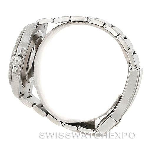 This image shows a side view of the Rolex Submariner 114060 Men
s Stainless Steel Black Dial 114060 Men
s Stainless Steel Black Dial, highlighting its case, bezel, crown, and bracelet.