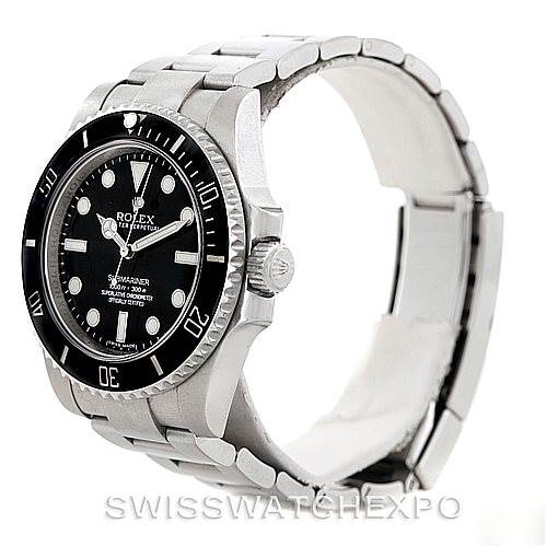 The image shows a side angle of a Rolex Submariner 114060 Men
s Stainless Steel Black Dial 114060 Men
s Stainless Steel Black Dial watch, displaying the face, bezel, crown, and bracelet.