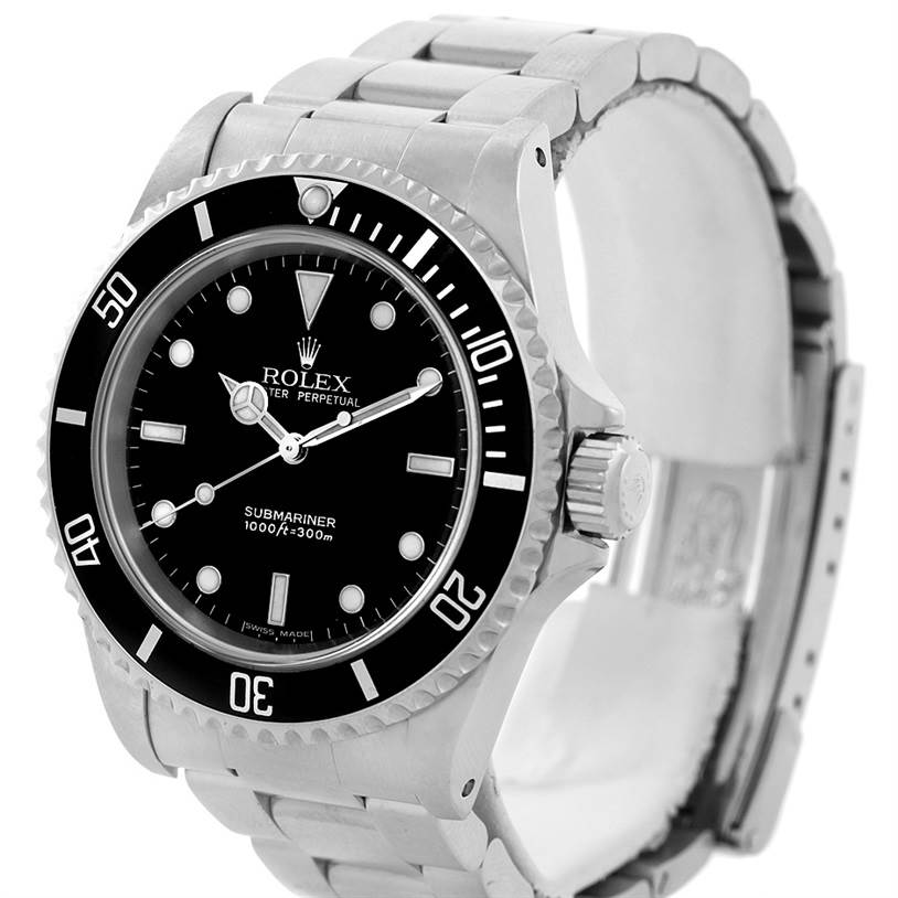 The Rolex Submariner 14060 Men
s Stainless Steel Black Dial 14060 Men
s Stainless Steel Black Dial watch is shown at a front angle, highlighting the dial, bezel, crown, and bracelet.