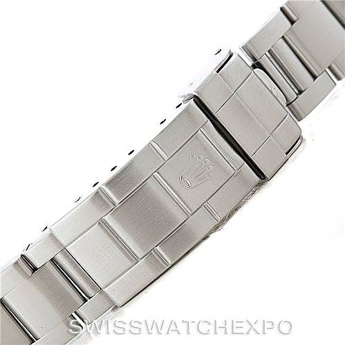 The image shows the clasp and bracelet of a Rolex Submariner 14060 Men
s Stainless Steel Black Dial 14060 Men
s Stainless Steel Black Dial watch at a close-up angle.