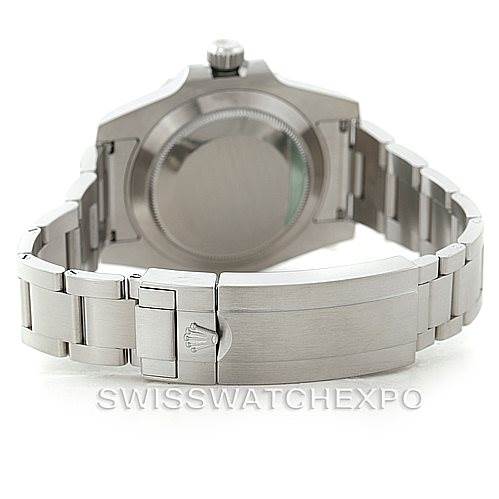 This image shows the back view of a Rolex Submariner 116610LV Men's Stainless Steel Green Dial 116610LV Men's Stainless Steel Green Dial watch, highlighting the stainless steel bracelet and clasp.