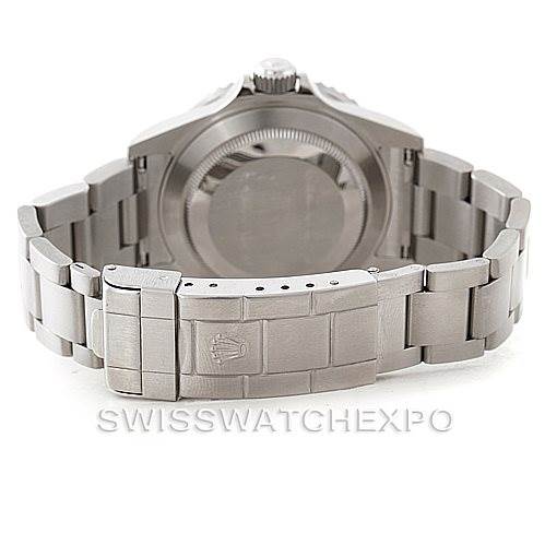 This image shows the back and bracelet of a Rolex Submariner 16610V Men
s Stainless Steel Black Dial 16610V Men
s Stainless Steel Black Dial watch, focusing on the clasp and case back from a rear angle.