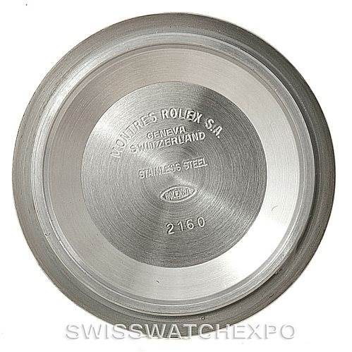 This image shows the case back of a Rolex Submariner 16610 Men
s Stainless Steel Black Dial 16610 Men
s Stainless Steel Black Dial watch viewed from above.