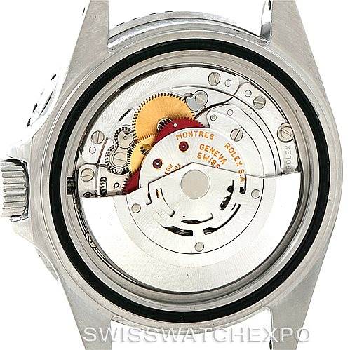 This view shows the back of the Rolex Submariner 16610 Men
s Stainless Steel Black Dial 16610 Men
s Stainless Steel Black Dial watch case with its internal movement exposed.