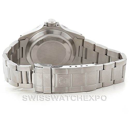 This image shows the back view of the Rolex Submariner 14060 Men
s Stainless Steel Black Dial 14060 Men
s Stainless Steel Black Dial, highlighting its stainless steel case and bracelet, with the clasp and case back visible.