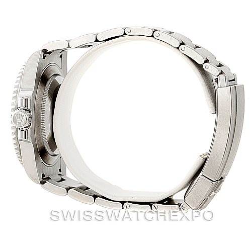 The image shows a side view of a Rolex Submariner 114060 Men
s Stainless Steel Black Dial 114060 Men
s Stainless Steel Black Dial, highlighting its bracelet and partial case.