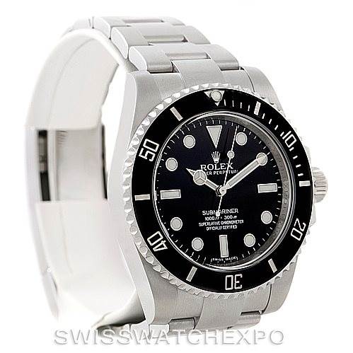 The image shows a Rolex Submariner 114060 Men
s Stainless Steel Black Dial 114060 Men
s Stainless Steel Black Dial watch from a front angle, highlighting its face, bezel, crown, and bracelet.