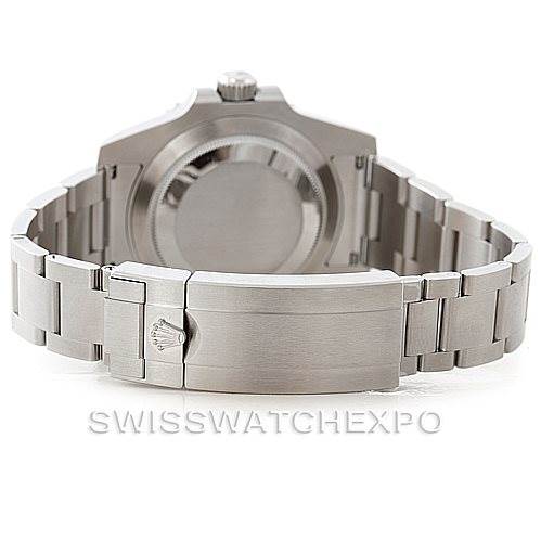 The image shows the back view of a Rolex Submariner 114060 Men
s Stainless Steel Black Dial 114060 Men
s Stainless Steel Black Dial, highlighting the clasp and case back.