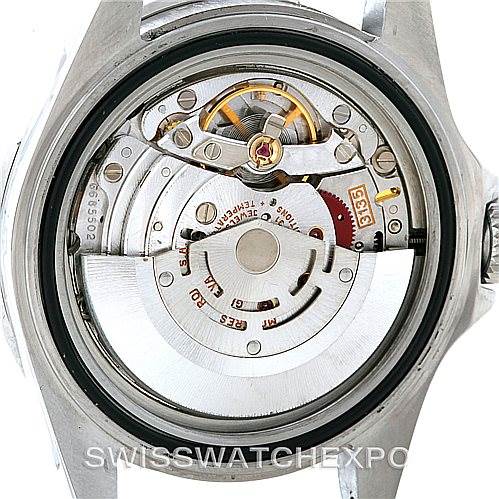 The image shows the internal movement mechanism of a Rolex Submariner 16610 Men
s Stainless Steel Black Dial 16610 Men
s Stainless Steel Black Dial watch, viewed from the back without its case back.