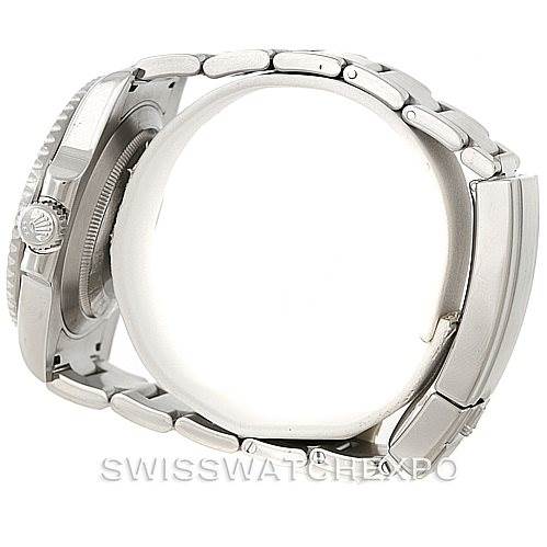 This image shows a side view of a Rolex Submariner 116610LV Men
s Stainless Steel Green Dial 116610LV Men
s Stainless Steel Green Dial watch, highlighting the oyster bracelet and crown.