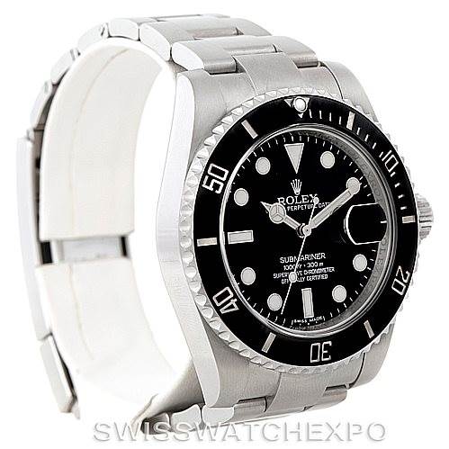The image shows a Rolex Submariner 116610 Men
s Stainless Steel Black Dial 116610 Men
s Stainless Steel Black Dial from a three-quarter angle, displaying the bezel, dial, and part of the bracelet.
