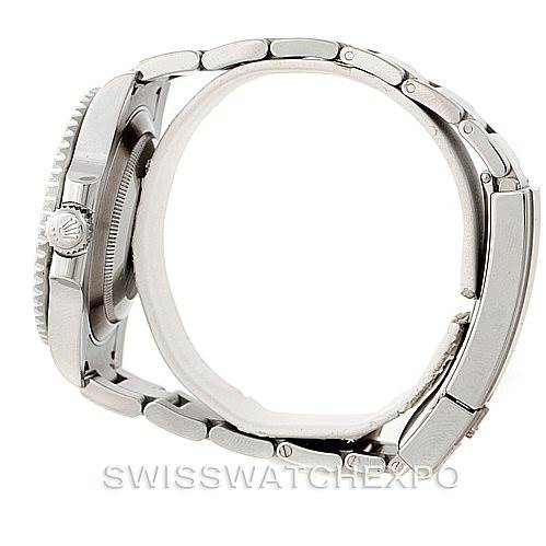 This image shows a side view of the Rolex Submariner 116610 Men
s Stainless Steel Black Dial 116610 Men
s Stainless Steel Black Dial, highlighting the bracelet, clasp, and crown guard.