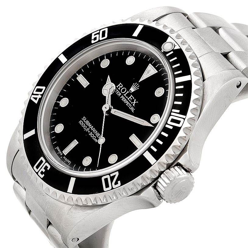 The Rolex Submariner 14060 Men
s Stainless Steel Black Dial 14060 Men
s Stainless Steel Black Dial watch is shown at a slight angle, highlighting the dial, bezel, and part of the bracelet.