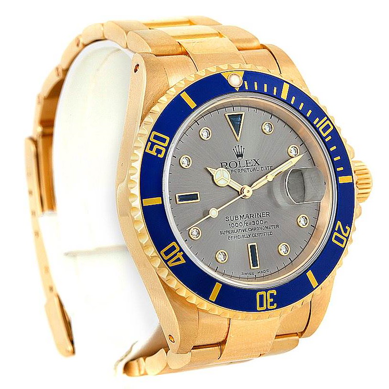 Rolex Submariner 18k Yellow Gold Serti Dial Watch 16618 SwissWatchExpo