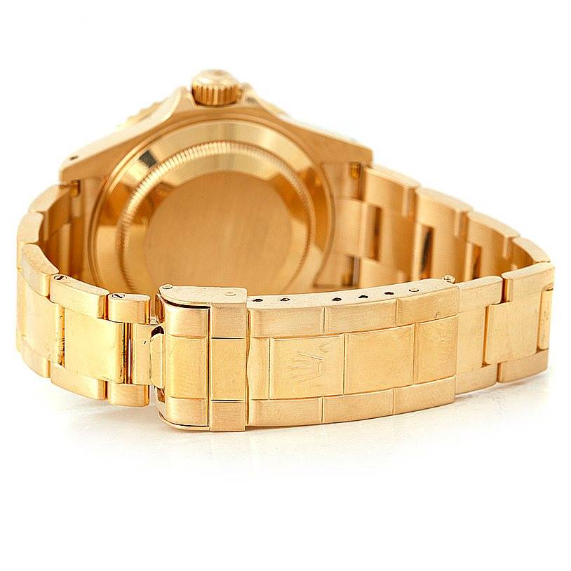 The image shows the back case and bracelet of a gold Rolex Submariner 16618 Men's Yellow Gold Grey Dial 16618 Men's Yellow Gold Grey Dial watch at an angled rear view.