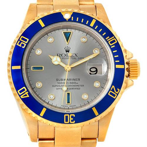 Photo of Rolex Submariner 18k Yellow Gold Serti Dial Watch 16618