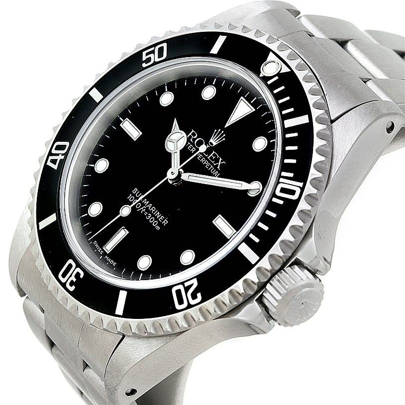 The image shows a Rolex Submariner 14060 Men
s Stainless Steel Black Dial 14060 Men
s Stainless Steel Black Dial watch at a slight angle, highlighting the bezel, dial, crown, and part of the bracelet.