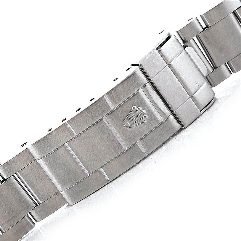 The image shows the stainless steel bracelet clasp of a Rolex Submariner 16610 Men
s Stainless Steel Black Dial 16610 Men
s Stainless Steel Black Dial watch, featuring the Rolex crown logo.