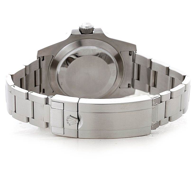 The image shows the case back and bracelet clasp of a Rolex Submariner 116610 Men
s Stainless Steel Black Dial 116610 Men
s Stainless Steel Black Dial watch from a rear angle.