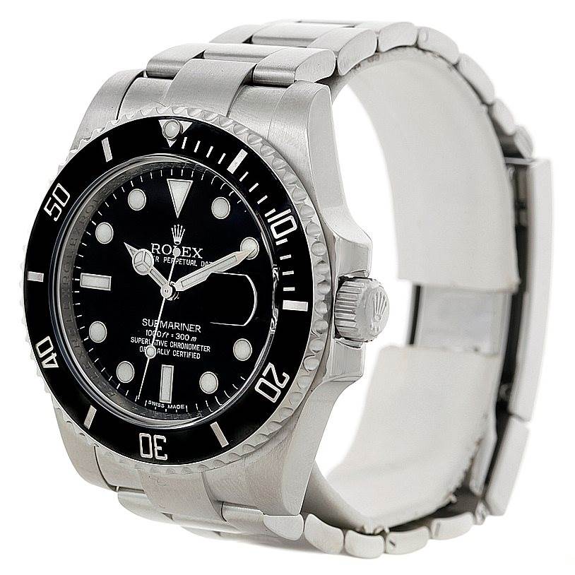 The image shows a side and front view of a Rolex Submariner 116610 Men
s Stainless Steel Black Dial 116610 Men
s Stainless Steel Black Dial watch, highlighting its bezel, dial, crown, and bracelet.
