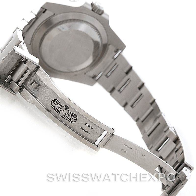 The image shows the case back and the open clasp of a Rolex Submariner 116610LV Men's Stainless Steel Green Dial 116610LV Men's Stainless Steel Green Dial watch.